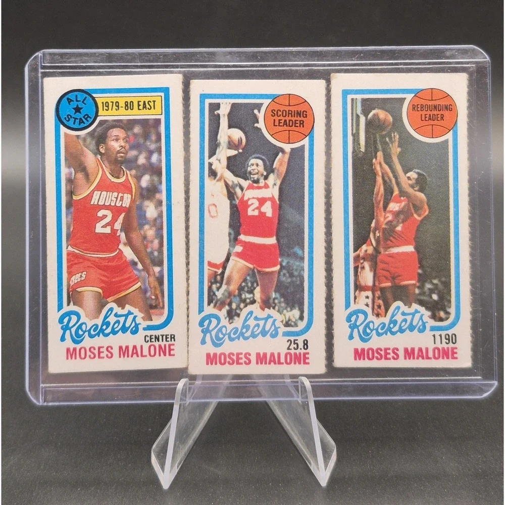 1980-81 Topps Basketball Moses Malone #7 102 103 (Separated) 3 Cards Rockets